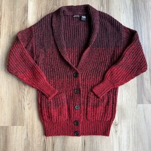 Y2K Moda International Red Burgundy Ribbed Knit Wool Mohair Cardigan Sweater XS